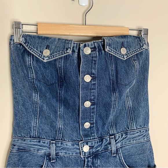 NEW Agolde Sandy Strapless All-In-One Denim Shorts / Romper (Sz 10) Remedy - Picture 4 of 11